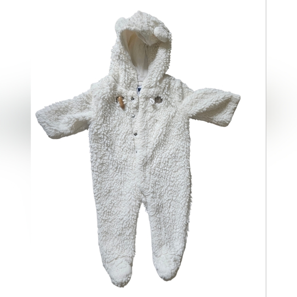 Janie and Jack Faux Fur Bear Ears Hooded One Piece Footed Suit Baby 0-3 months
